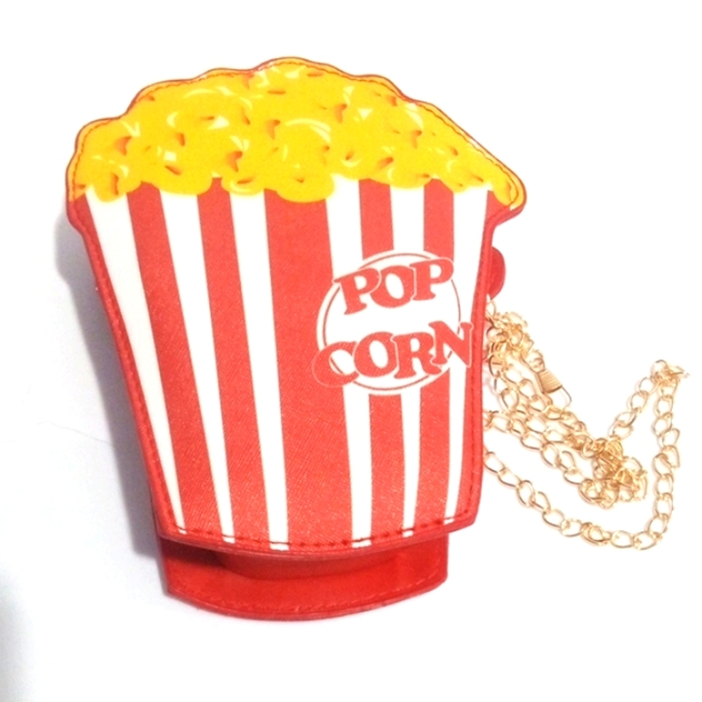 POPCORN SHAPED RED WHITE STRIPE CROSSBODY PURSE MOVIE THEATER BAG